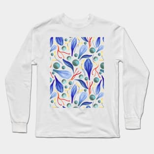 Lovely Floral Petals - Blue, Forest Green and Red Long Sleeve T-Shirt